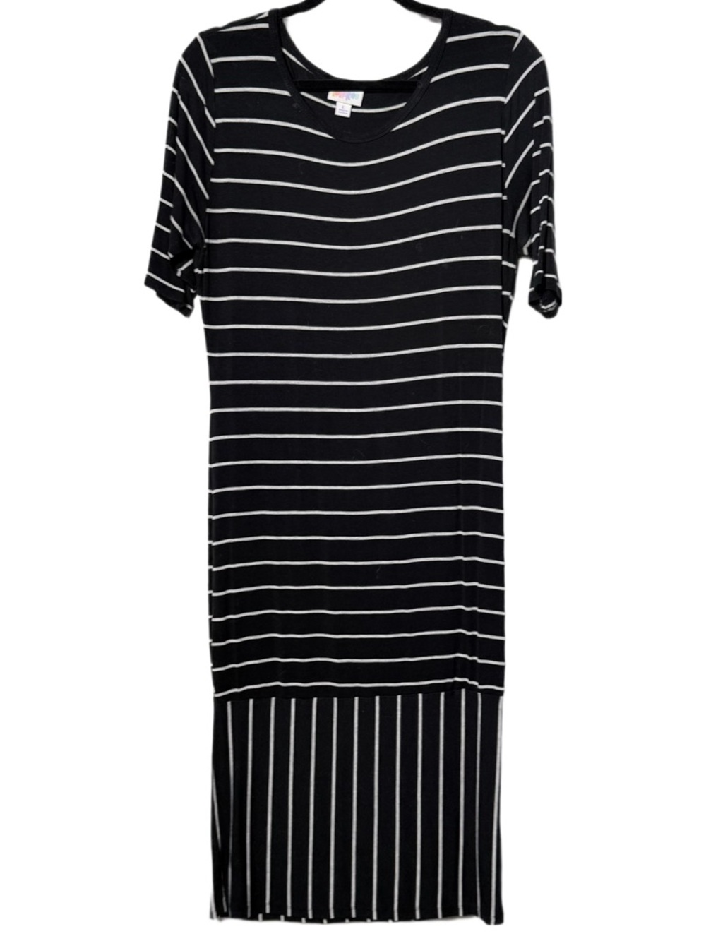 LuLaRoe Black and Light Grey Striped Midi Dress Sz Large